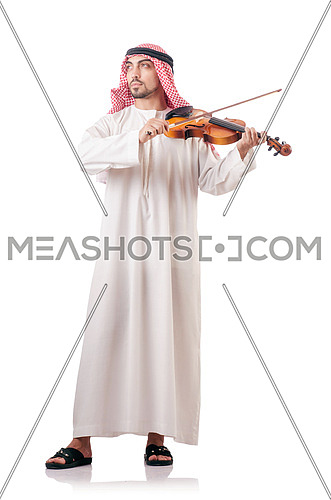 Arab man playing violin isolated on white