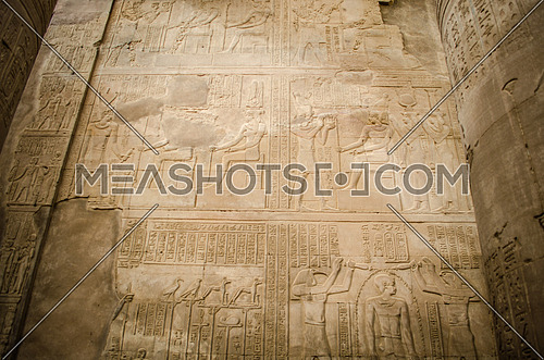 A hieroglyphic writings on the wall of Kom Ombo temple