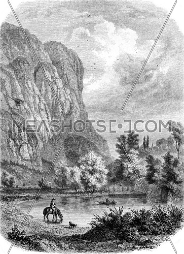 View of the Martinswand, near Innsbruck, vintage engraved illustration. Magasin Pittoresque 1857.