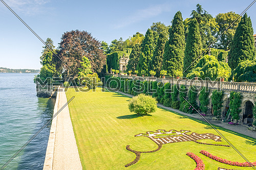 Pictured Isolabella island with its beautiful gardens and its wonderful baroque statues, Lake Maggiore, Stresa, Italy.