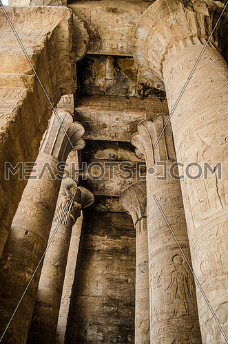 Papyrus columns of Edfu temple in Edfu, Egypt.