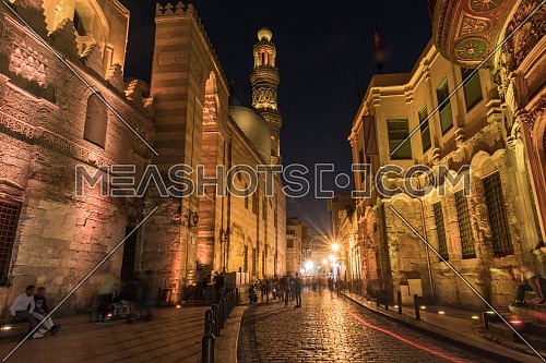 Long shot for El Moez Street in old Cairo city at night
