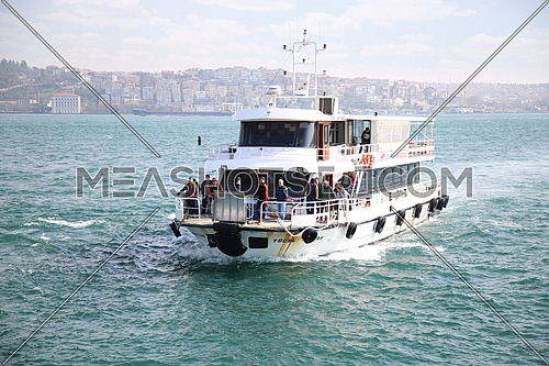 A transportation boat in Istanbul (Turkey) transporting people through the Bosporus Strait.