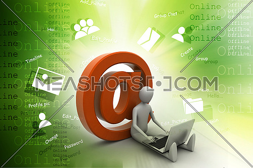 3d person with e mail symbol and laptop