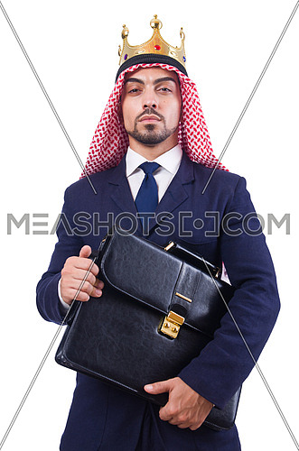 Arab businessman with crown on white