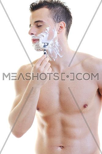 young man shave isolated on white