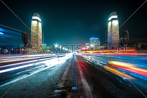 Panorama shot Qasr Al Nile Bridge at Night