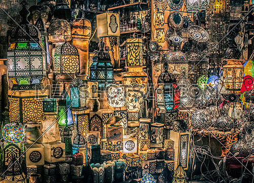 Egyptian Illuminations 
Set of Egyptian Old traditional lanterns Lights in khan El khalily Area During Ramadan 
