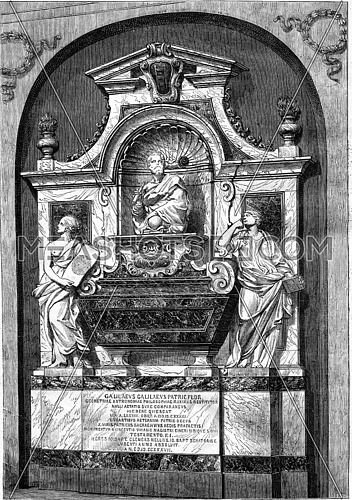 The Tomb of Galilee, at Santa Croce, vintage engraved illustration. Magasin Pittoresque 1877.