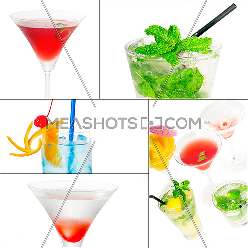 selection of cocktails drinks  collage composition nested on a square frame