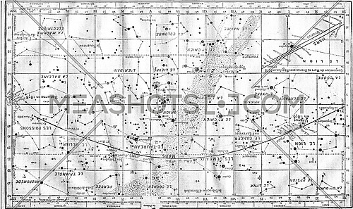 Map of Constellations. From Magasin Pittoresque, vintage engraving, 1878.