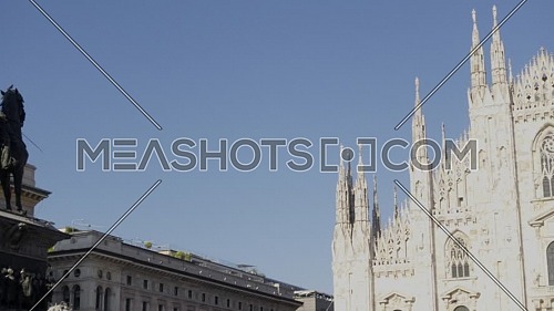 Milan, Italy - May 03, 2021: Crowd of tourists in the square in front of the Duomo of Milan, Italy.