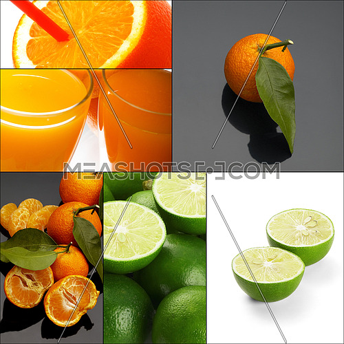 fresh citrus fruits collage composition nested on a square frame