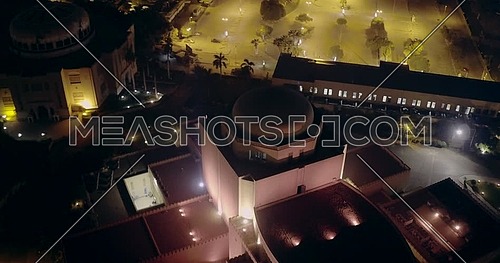 Drone shot fly over Cairo Opera house in Cairo at night