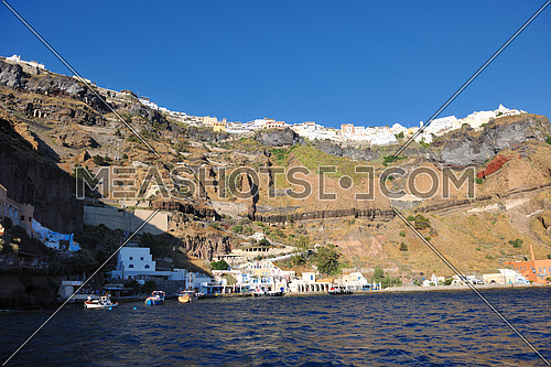 summer vacation on beautiful vulcanic island santorini at greece