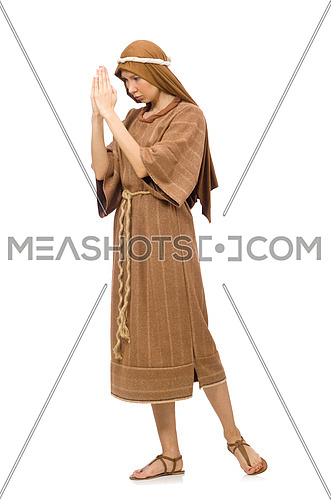 Woman wearing medieval arab clothing on white