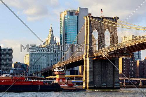Brooklyn Bridge with cityscape in the background