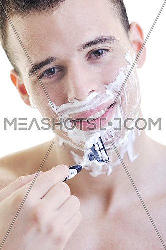 young man shave isolated on white