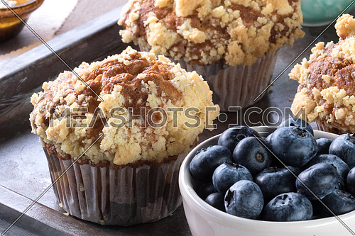Muffins with blueberries and jam