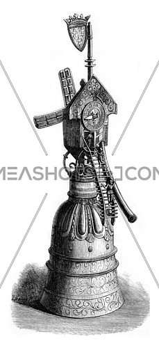 Silver cup of the sixteenth century, vintage engraved illustration. Magasin Pittoresque 1876.