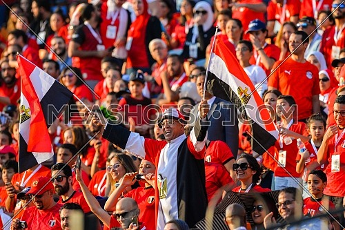 Fans of Egypt support their team ahead of the opening football match of the 2019 Africa Cup of Nations (CAN) Group A match between Egypt and Zimbabwe at the Cairo International Stadium in Cairo, Egypt on June 21, 2019