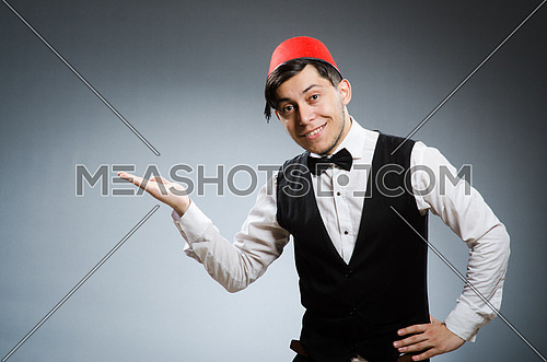 Man wearing traditional turkish hat fez
