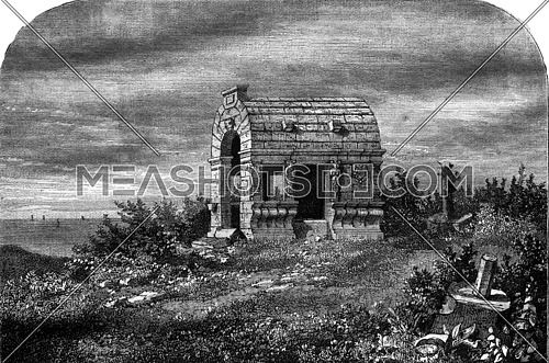 Chapel on the mountain of Saint-Jean-du-Finger near Morlaix, vintage engraved illustration. Magasin Pittoresque 1878.