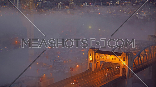 Morning sunrise fog over Vancouver city