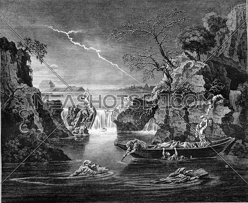 Louvre Museum, The flood, vintage engraved illustration. Magasin Pittoresque 1845.
