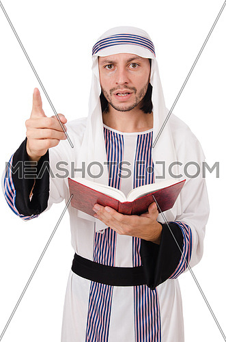 Arab man with book isolated on white