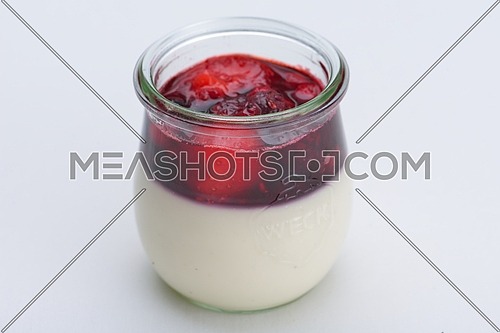 tasty dessert glass cup with fruits and chocolate