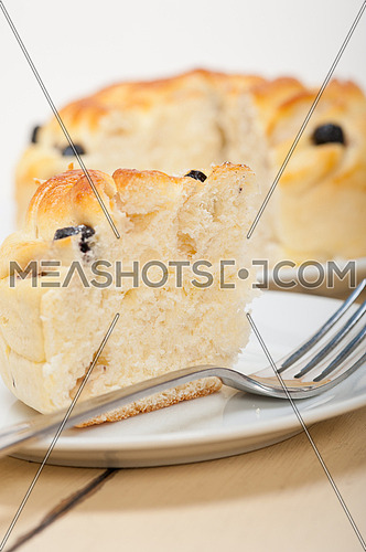 fresh home baked blueberry bread cake dessert over white wood table