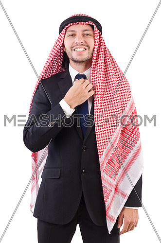 Arab man in success concept isolated on white