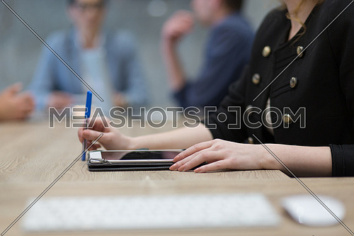young businesswoman hand using pen closeup shot