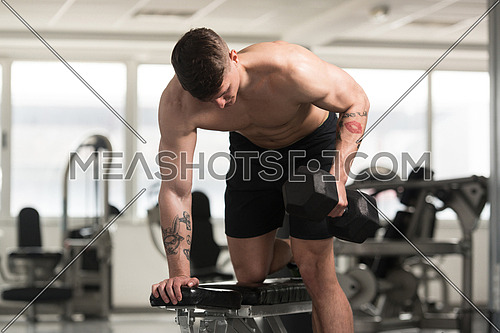 Athlete Working Out Back In A Gym - Dumbbell Concentration Curls