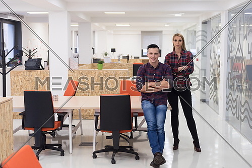 portrait of creative business people group in modern startup office interior