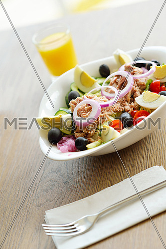 healthy food salad wiht vegetables and tuna fish