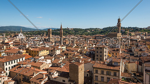 In the picture an aerial view of the old town of Florence