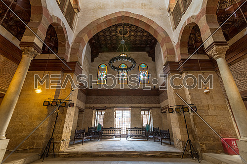 Main hall of Beshtak Palace, Qasr Bashtak, a Mamluk era ancient historic palace, located in an area called Bayn al-Qasrayn - between the two palaces - in Muizz Street, Gamalia District, Cairo, Egypt