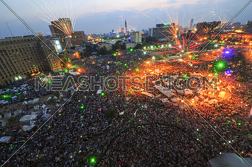 Egyptians celebrate Tahrir Square with the departure of the deposed president Mohamed Morsi on July 3, 2013, which was carried out by the Egyptian army