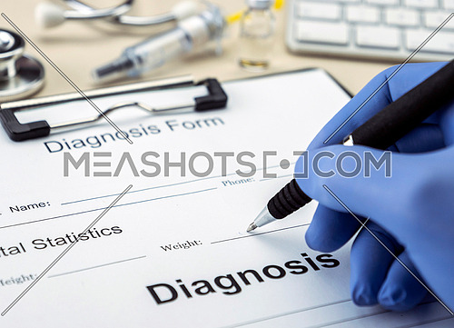 Doctor writing prescription in a hospital, conceptual image
