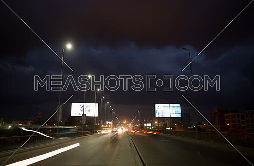 Fixed shot for traffic on Suez Canal Bridge at Alexandria at night