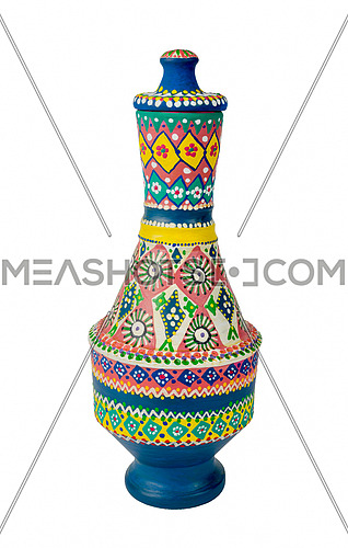Egyptian decorated colorful painted pottery vase (arabic: Kolla), an Ancient Egyptians tradition, isolated on white