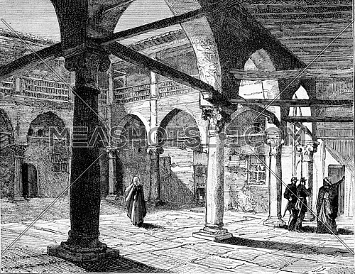 Former barracks of the Janissaries, in Constantine. Drawing Christol, vintage engraved illustration. Magasin Pittoresque 1873.