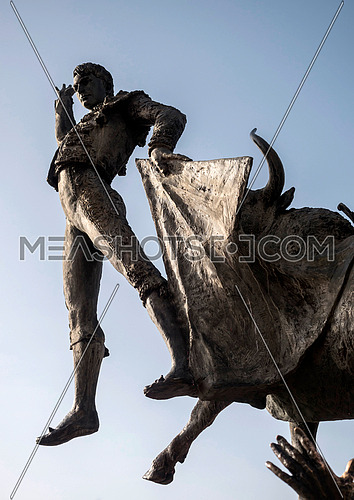 Bronze statue of tribute to the bullfighter Jose Cubero Yiyo in the bullring of sales of Madrid, Spain