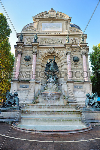 beautiful Saint Michel fountain in Paris