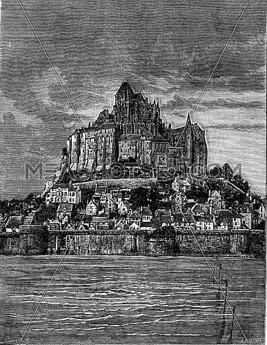 Mont Saint-Michel, vintage engraved illustration. Earth before man â 1886.