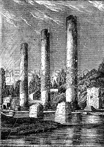 The Temple of Serapis at Pozzuoli, vintage engraved illustration. Earth before man â 1886.