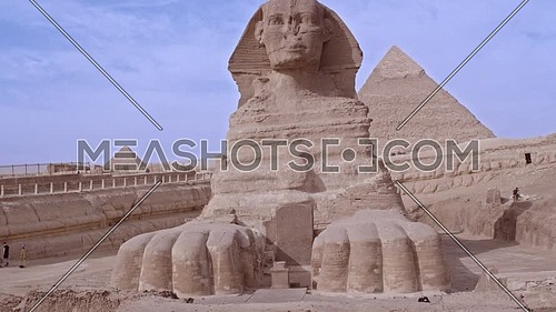 Reveal Shot Drone for The Sphinx and Menkaure Pyramid and Khafre Pyramid in Giza at day