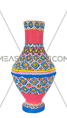 An Egyptian decorated colorful pottery vessel (arabic: Kolla) made of clay, one of the oldest habits of the Ancient Egyptians, one of the art works of Ebtessam ElGohary, a contemporary Egyptian artist specialized in pottery painting art. The piece shown here was painted by her in 2016
